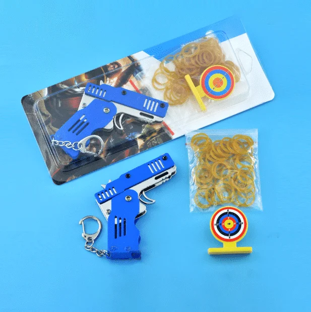 Volledig metalen mini opvouwbare rubberen band pistool speelgoed sleutelhanger - Image 5