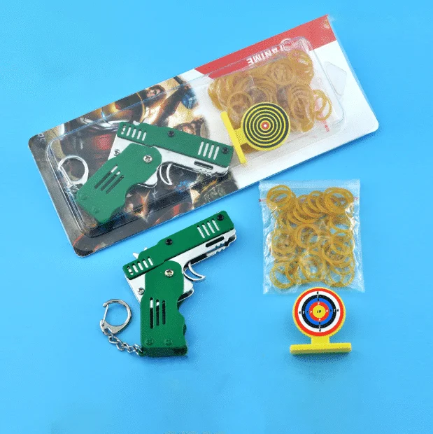 Volledig metalen mini opvouwbare rubberen band pistool speelgoed sleutelhanger - Image 6